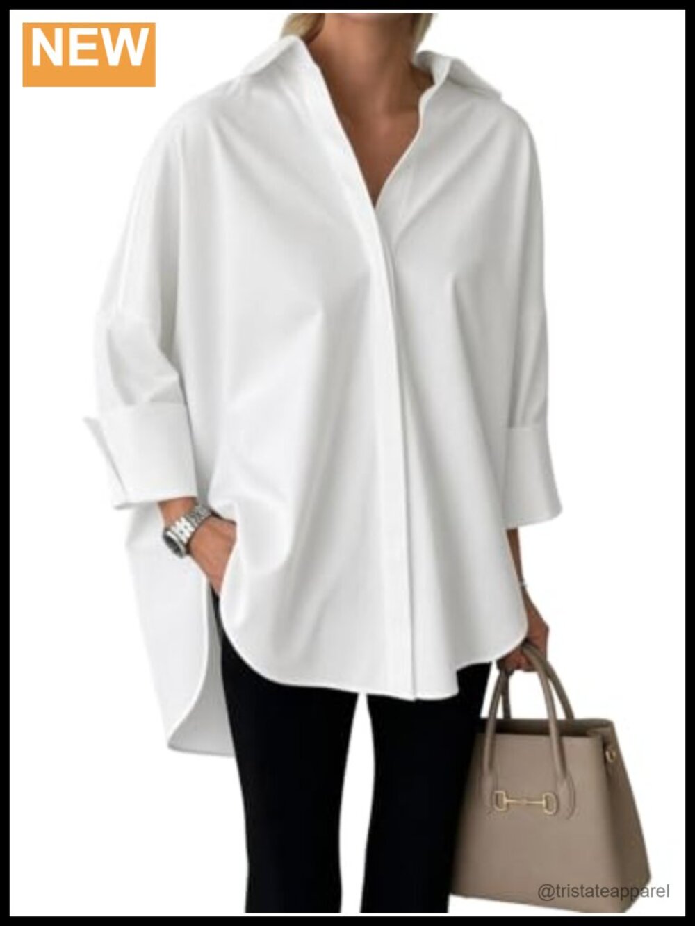 Oversized Button Down Shirt Long Sleeve Blouse Polyester